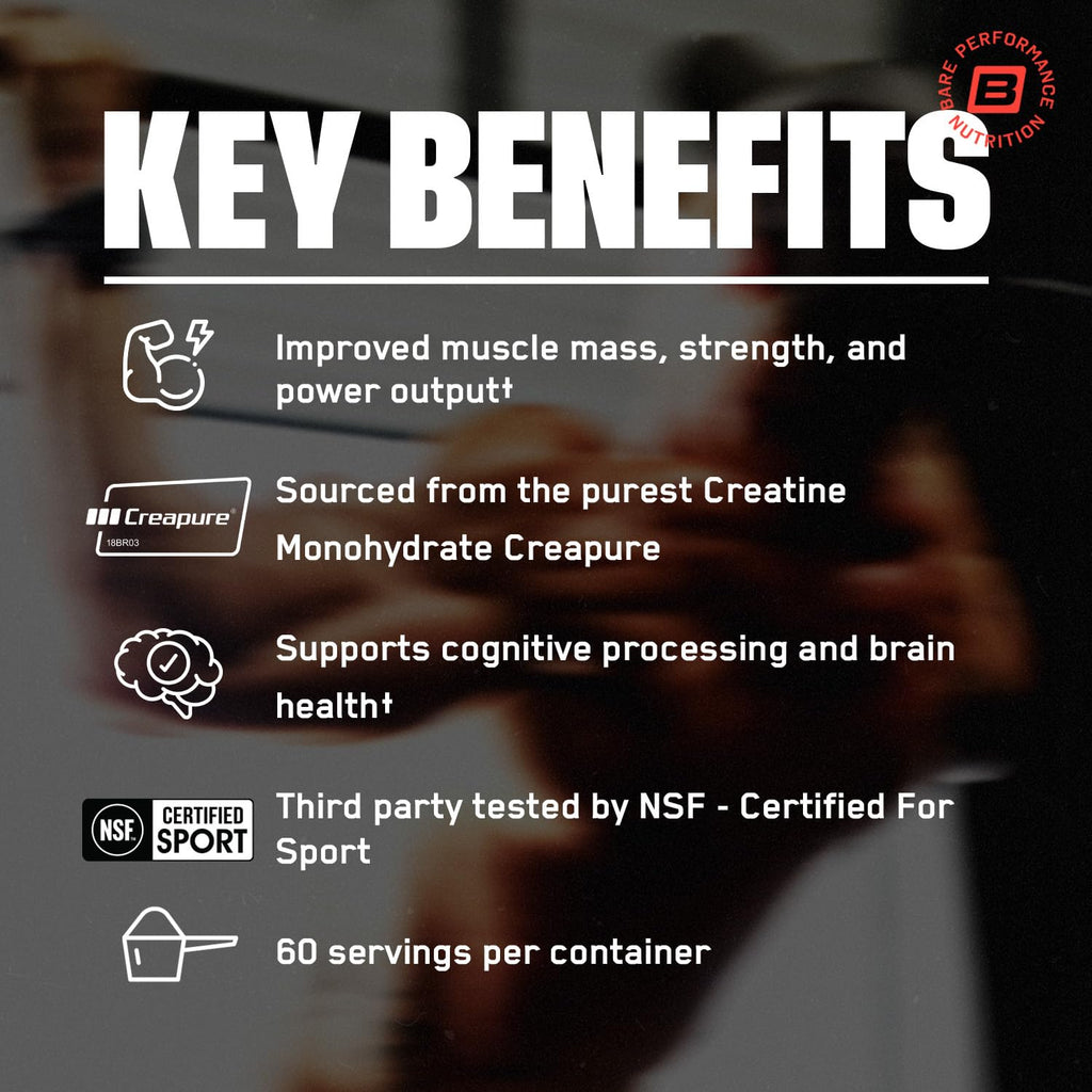 BPN Creatine Monohydrate Powder with Creapure – 60 Servings, Unflavored | Bare Performance Nutrition