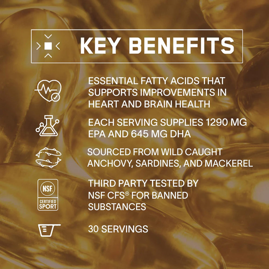 BARE PERFORMANCE NUTRITION BPN Strong Omega Fish Oil Soft Gel – 1290mg per Capsule, Wild-Caught, IFOS Certified
