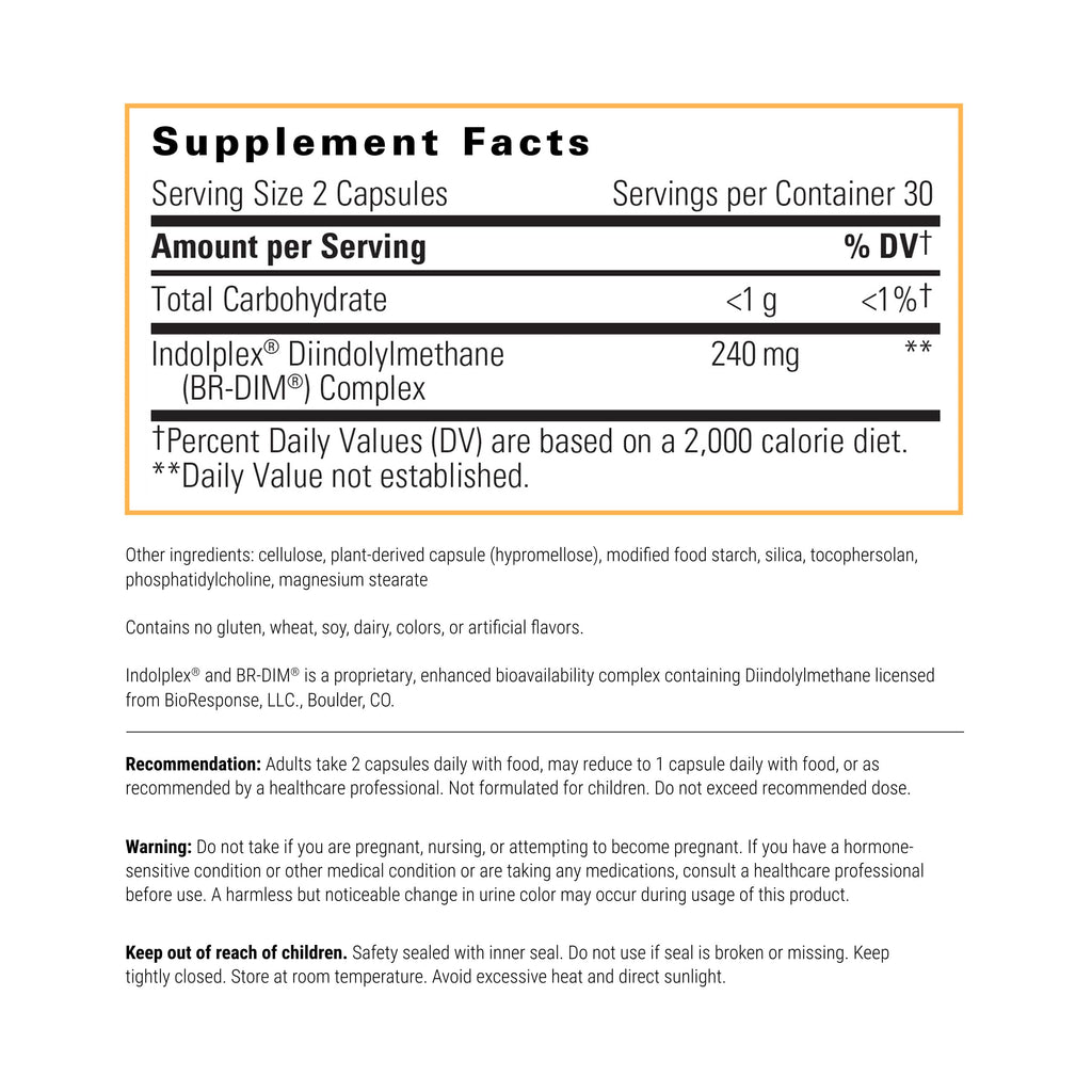 Integrative Therapeutics Indolplex – 240mg Bioavailable DIM for Hormone Balance Support; Gluten & Dairy Free - 60 Capsules