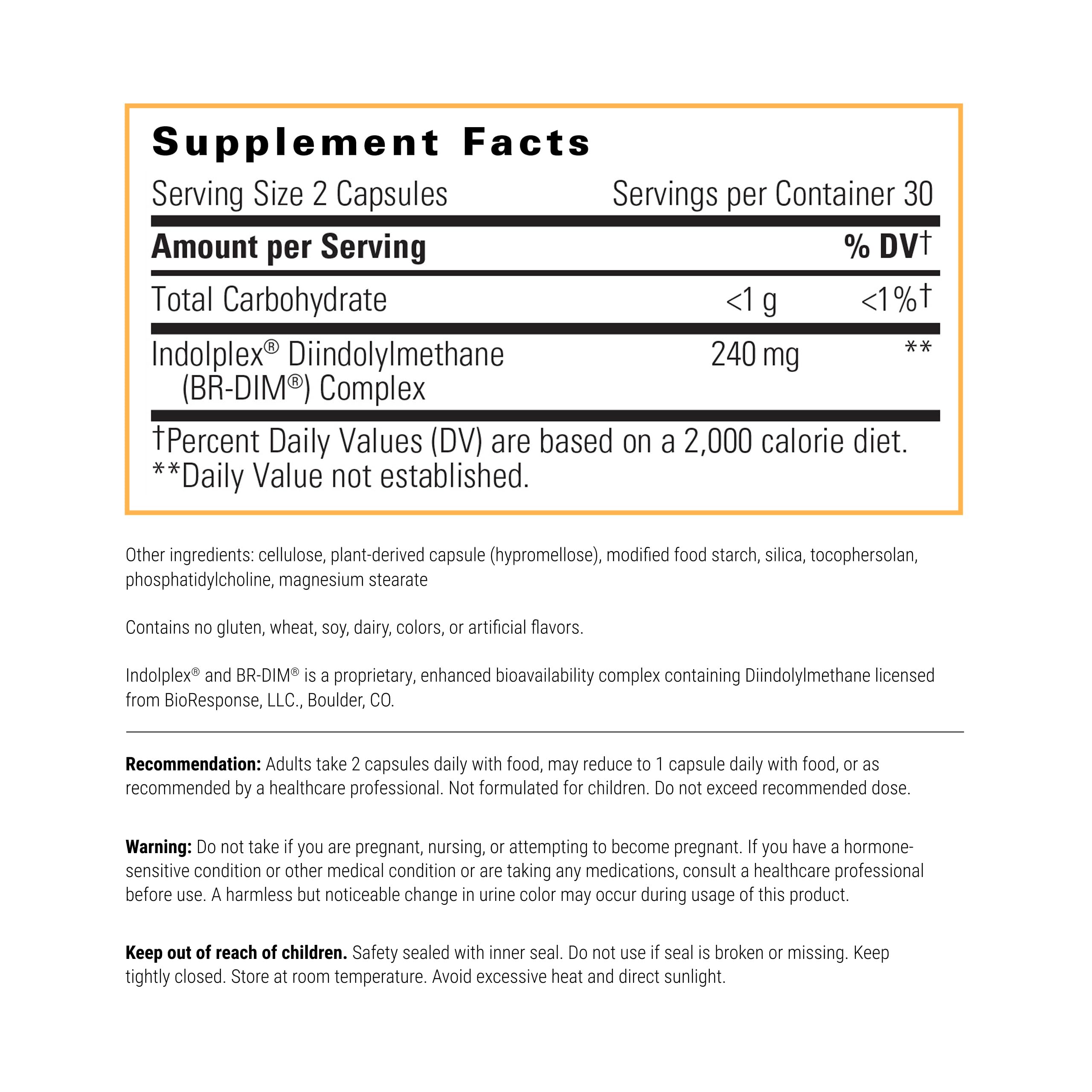 Integrative Therapeutics Indolplex – 240mg Bioavailable DIM for Hormone Balance Support; Gluten & Dairy Free - 60 Capsules