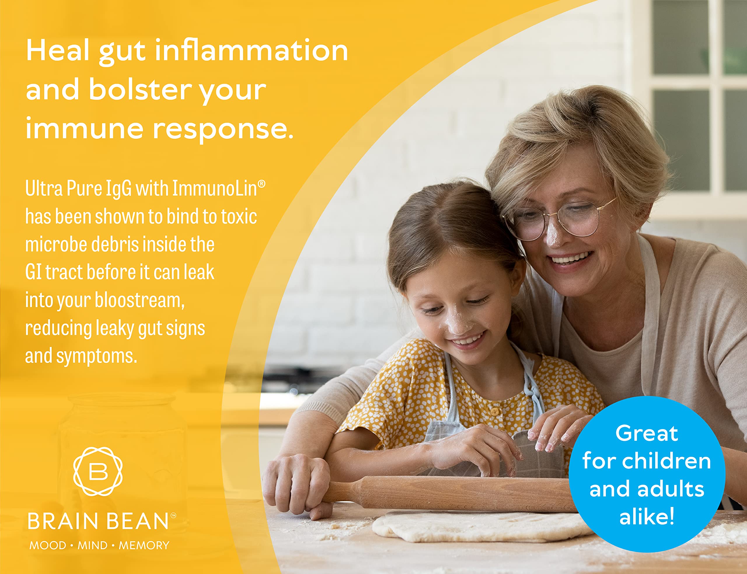 Brain Basics Ultra Pure IgG Supplement – Dairy-Free IgG-Immunolin Powder, 150g, 60 Servings
