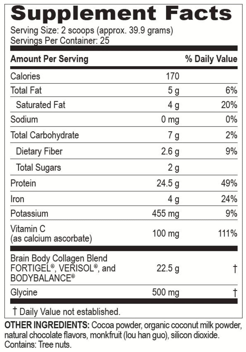 Brain Body Collagen Peptides Powder – Creamy Natural Chocolate 997g