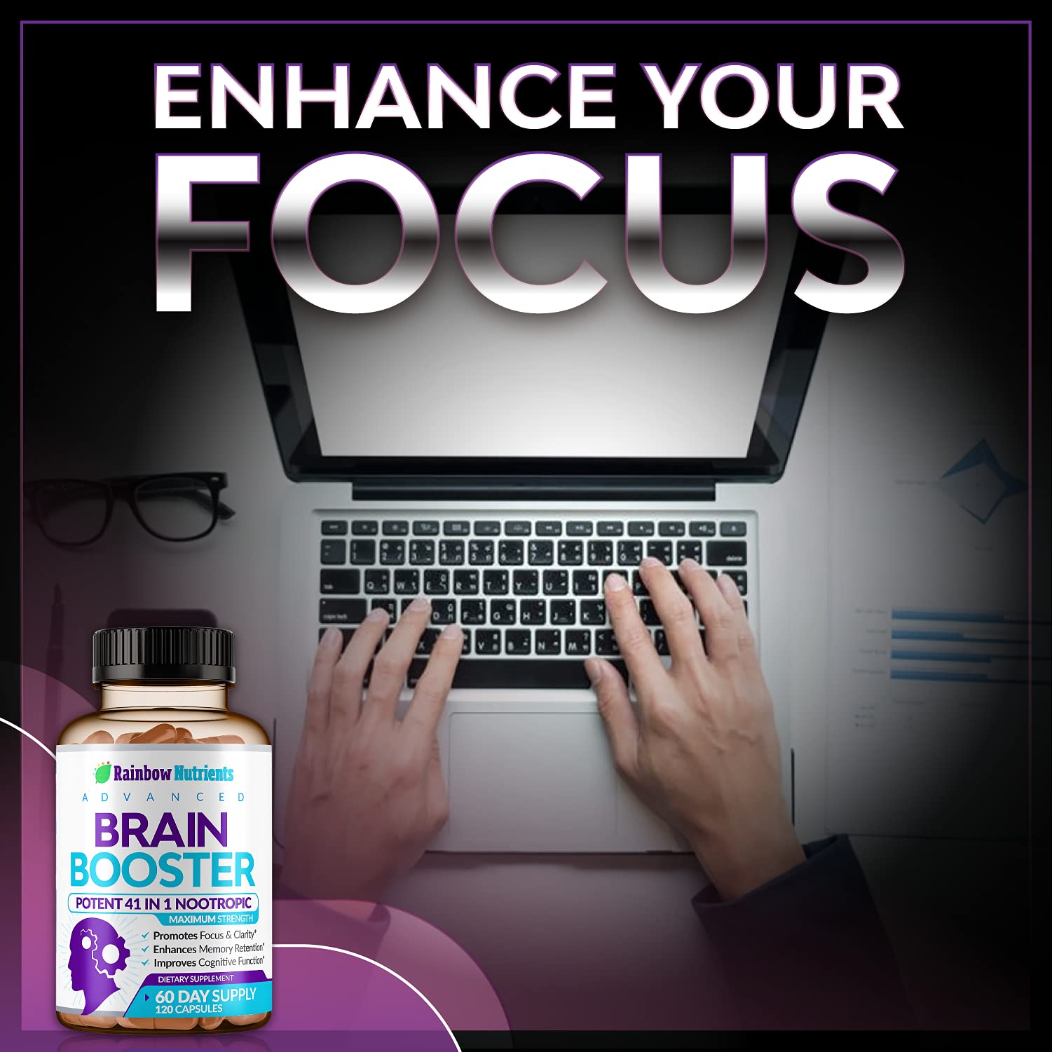 40-in-1 Brain Booster for Memory, Focus & Clarity | Natural Nootropic Brain Support with DMAE, Bacopa Monnieri – 120 V Capsules