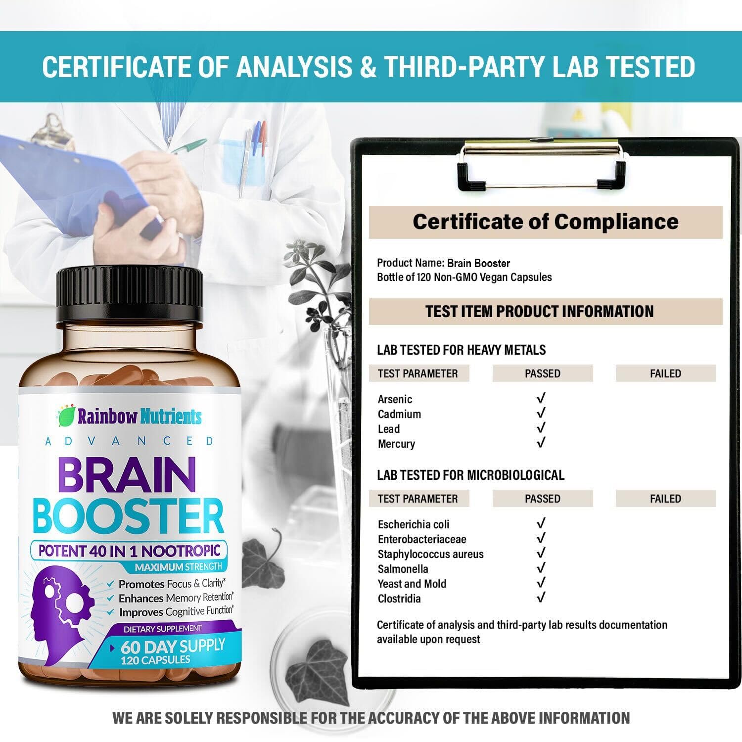 40-in-1 Brain Booster for Memory, Focus & Clarity | Natural Nootropic Brain Support with DMAE, Bacopa Monnieri – 120 V Capsules