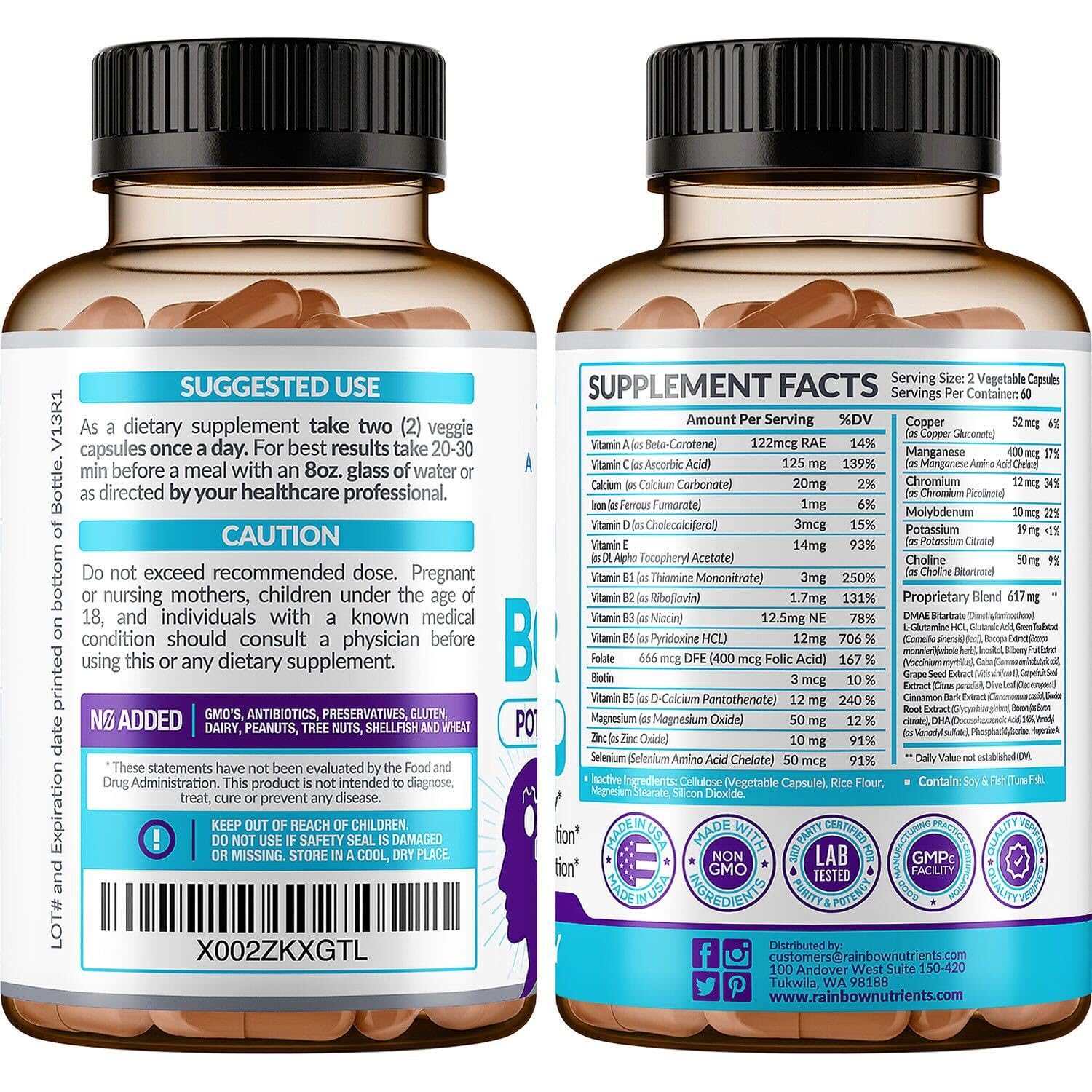 40-in-1 Brain Booster for Memory, Focus & Clarity | Natural Nootropic Brain Support with DMAE, Bacopa Monnieri – 120 V Capsules