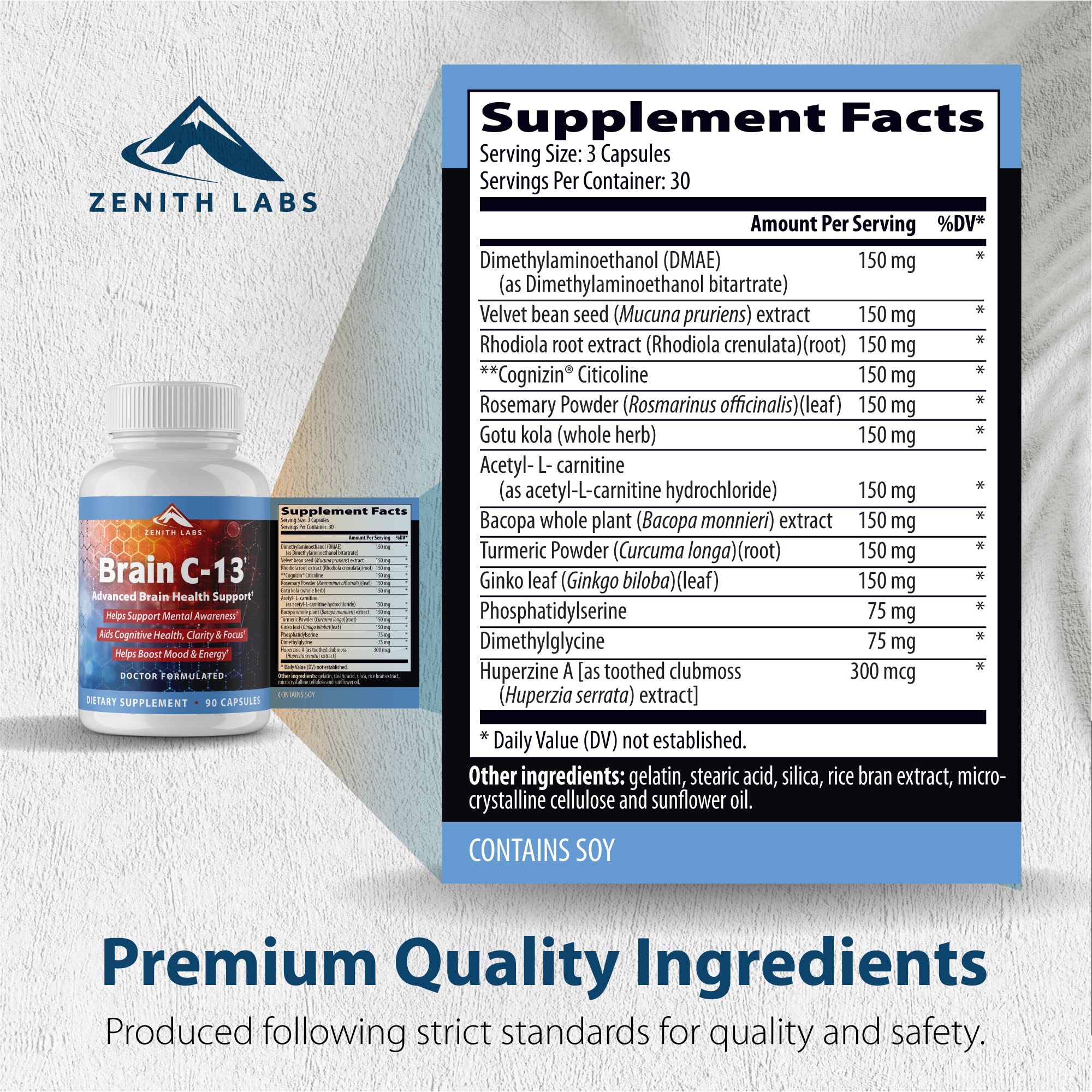 Brain C-13 Cognitive Booster by Zenith Labs – Natural Brain Health Support for Memory, Focus & Mental Clarity (Men & Women)