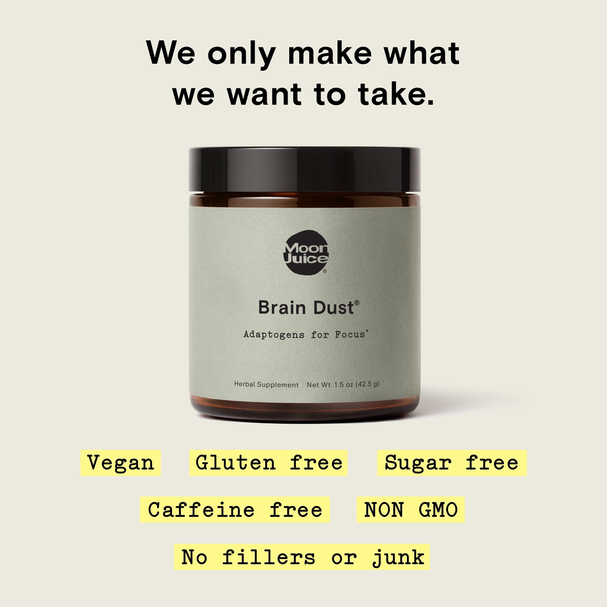 Moon Juice Brain Dust - Adaptogenic Mushroom Support for Focus, Memory & Clarity | Lion’s Mane, Ginkgo Biloba & Ashwagandha - Caffeine-Free, Vegan - 1.5 oz