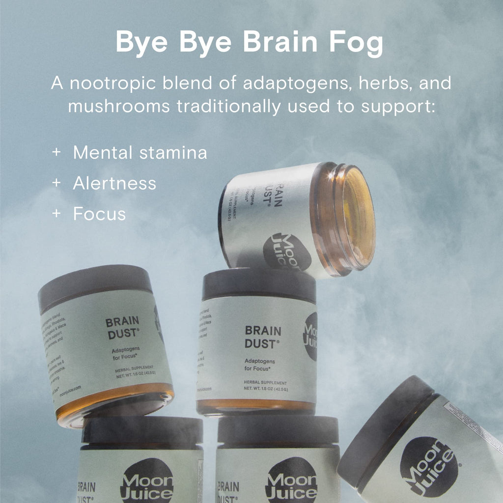 Moon Juice Brain Dust - Adaptogenic Mushroom Support for Focus, Memory & Clarity | Lion’s Mane, Ginkgo Biloba & Ashwagandha - Caffeine-Free, Vegan - 1.5 oz