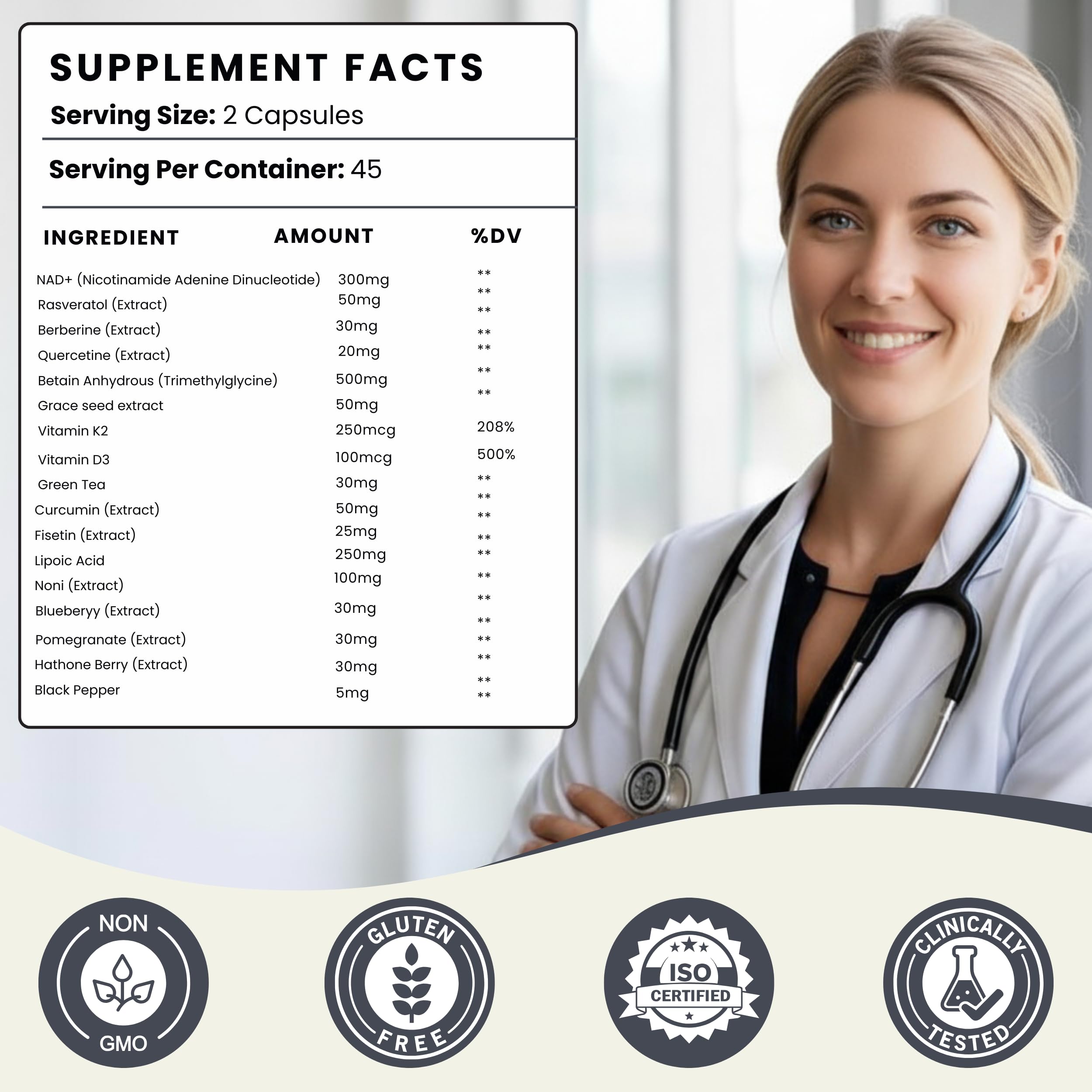 GI.DA. Culture NAD+ NMN Capsules with Resveratrol – USA Made, 90 Count, Energy & Healthy Aging
