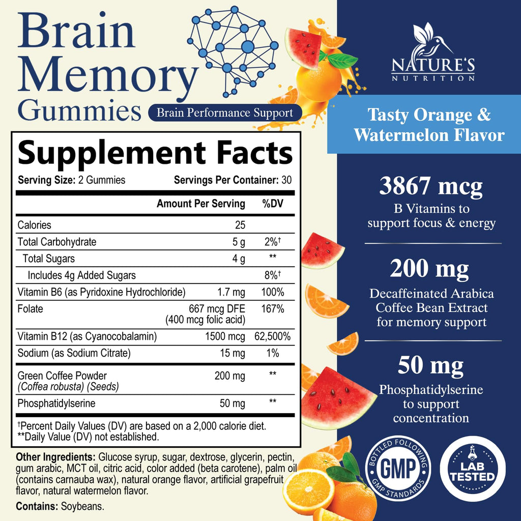 Brain Gummies for Memory & Focus – Phosphatidylserine, B6 & B12 (60 Gummies)