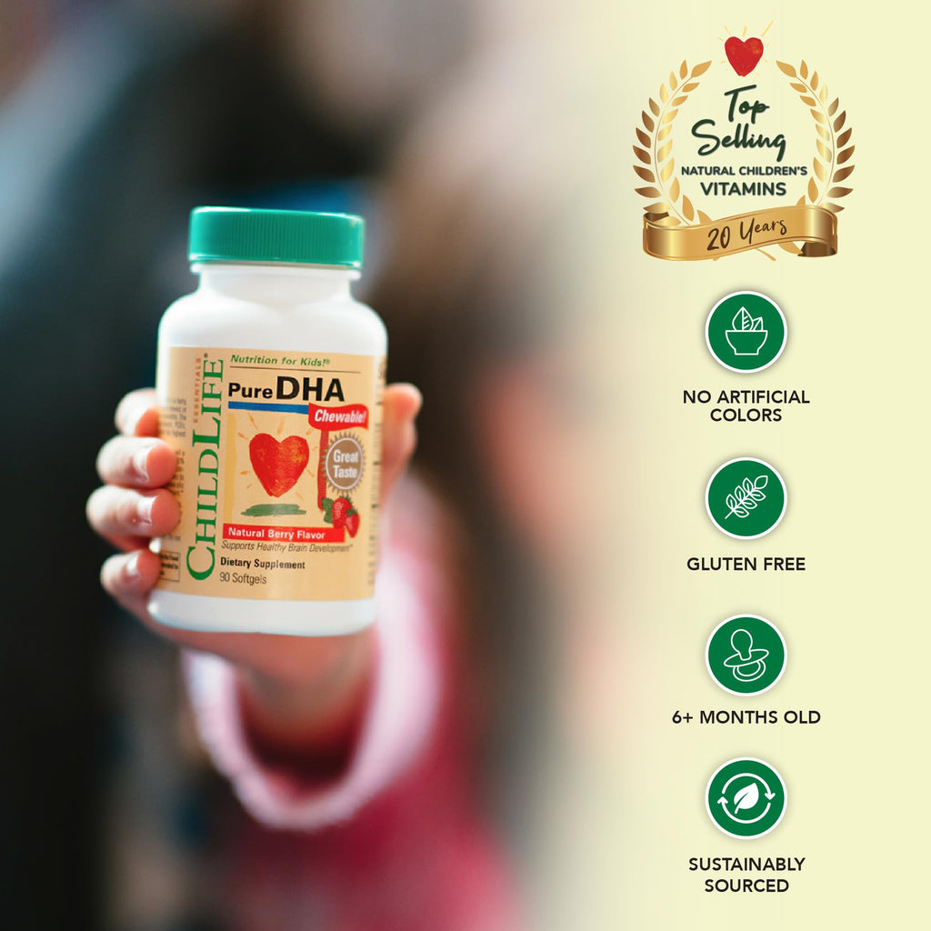 ChildLife Essentials Pure DHA for Kids - DHA & EPA Omega-3 Softgels (Gluten Free) Natural Berry, 90 Softgels (Pack of 2)