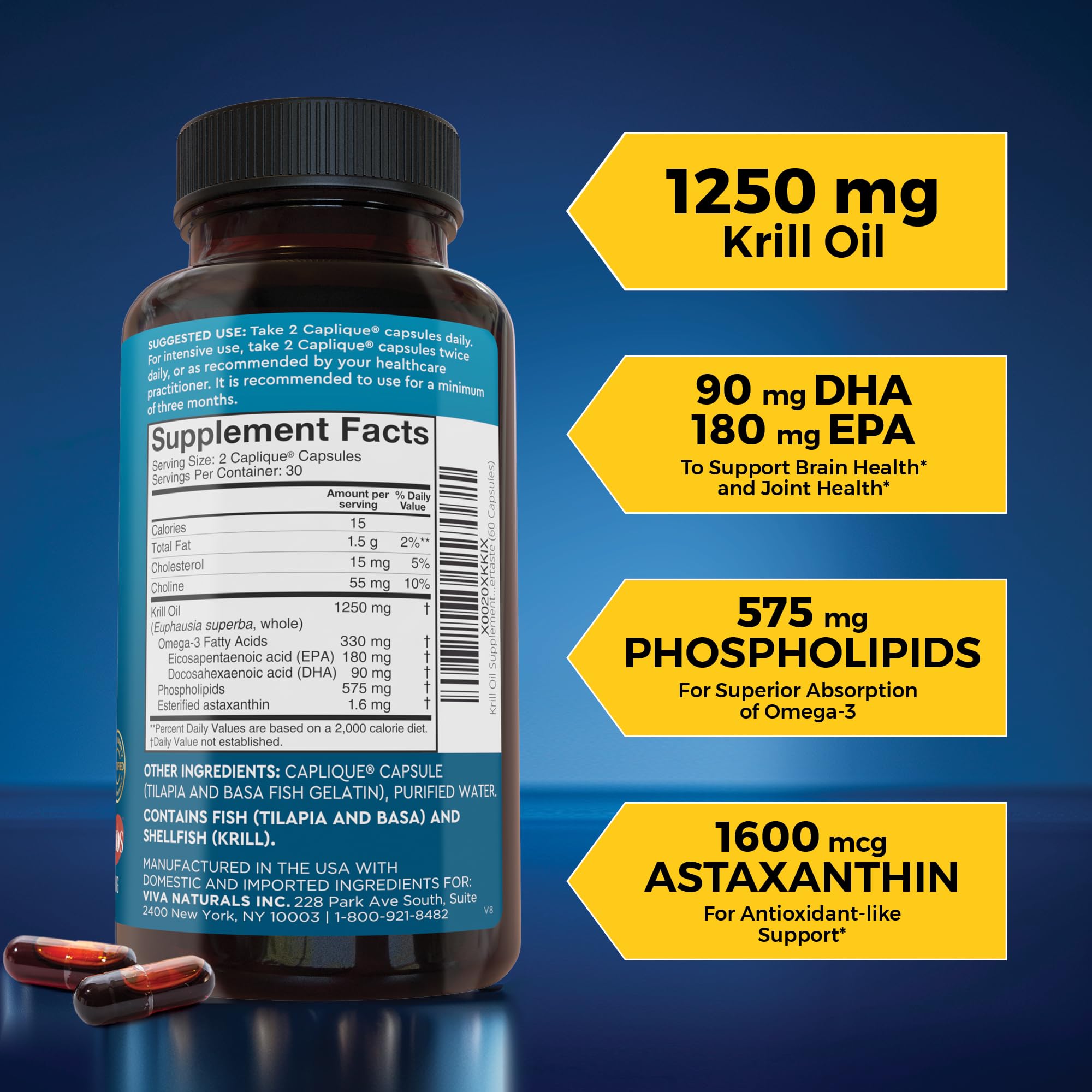 Viva Naturals Antarctic Krill Oil 1250 mg | Omega-3 EPA/DHA + Astaxanthin