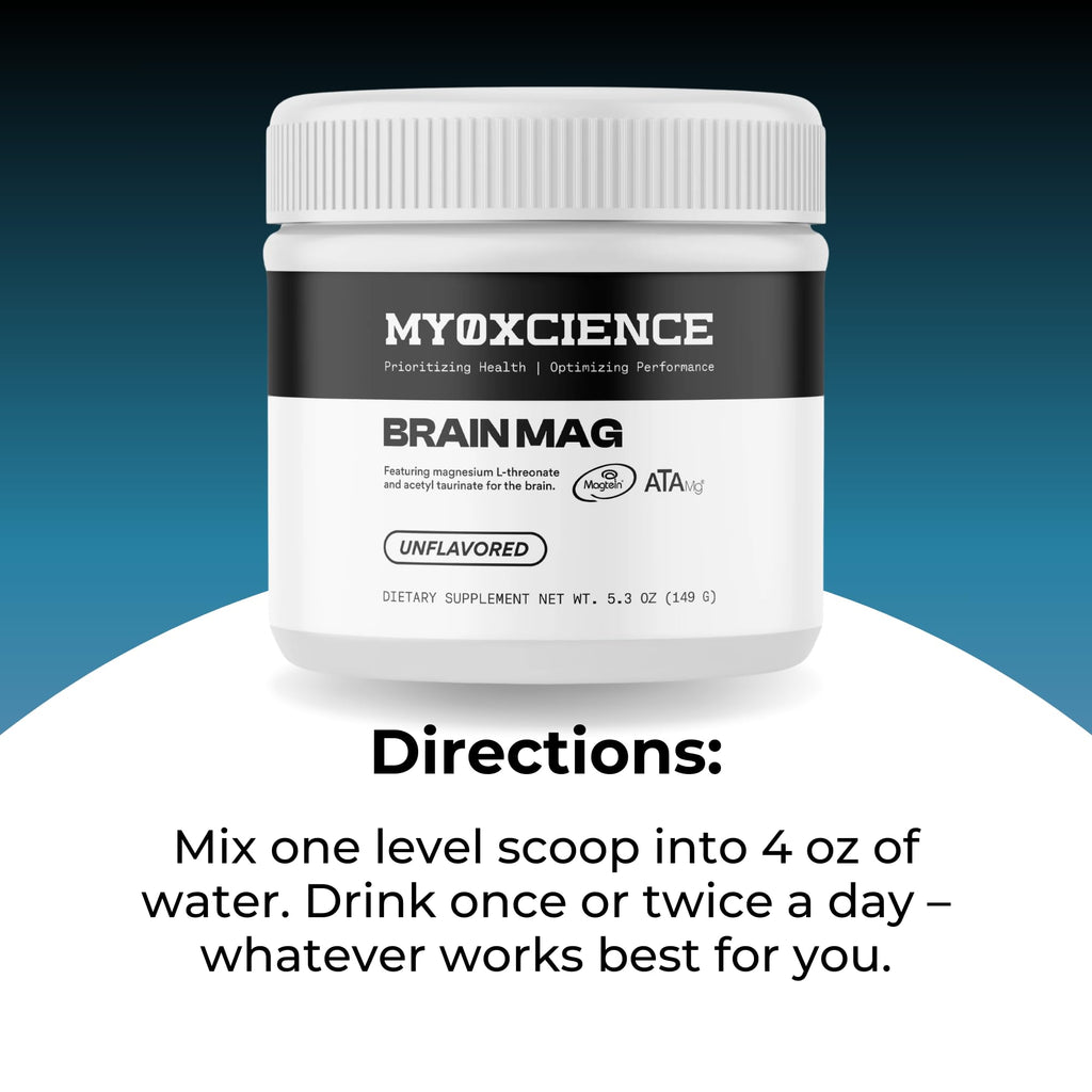 MYOXCIENCE Brain Mag | Magnesium L-Threonate Magtein & Magnesium Glycinate Powder (Unflavored) – 60 Servings