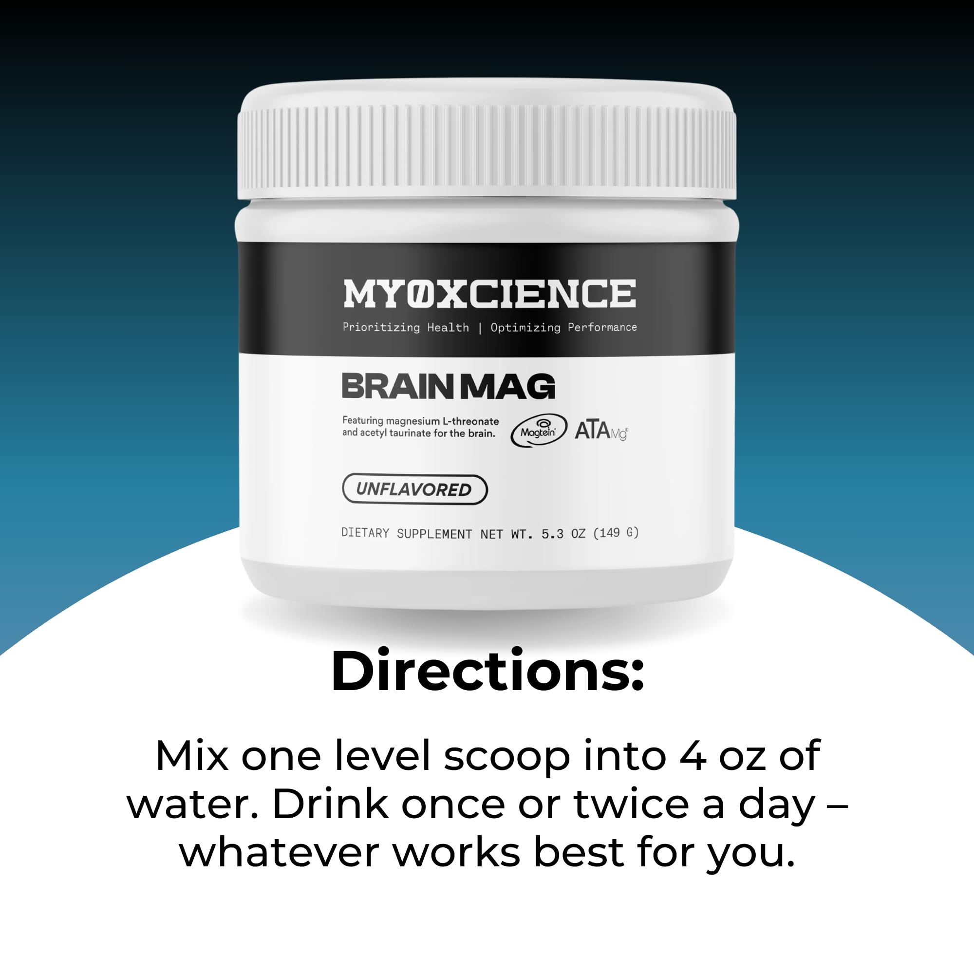 MYOXCIENCE Brain Mag | Magnesium L-Threonate Magtein & Magnesium Glycinate Powder (Unflavored) – 60 Servings