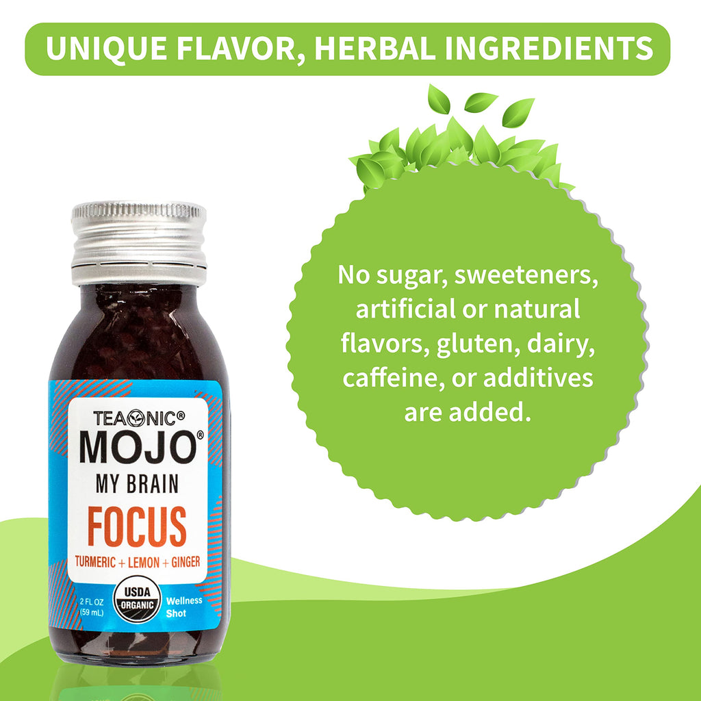 TEAONIC My Brain Mojo Focus Wellness Shots – Vegan, Gluten-Free, Non-GMO (12 x 2 fl oz)