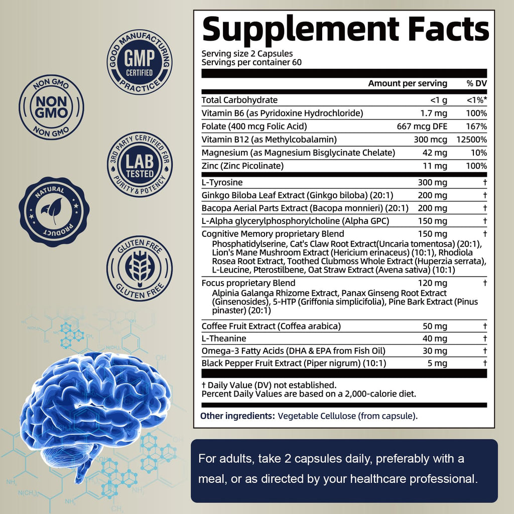25 in 1 Brain Supplement for Memory, Focus & Neuro Health | Daily Nootropic Capsule