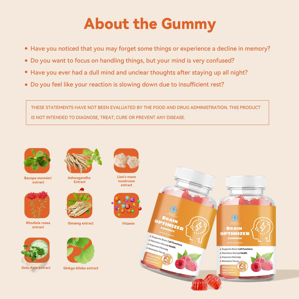 Brain Optimizer Gummies - Brain Support for Memory, Focus & Attention (Raspberry)