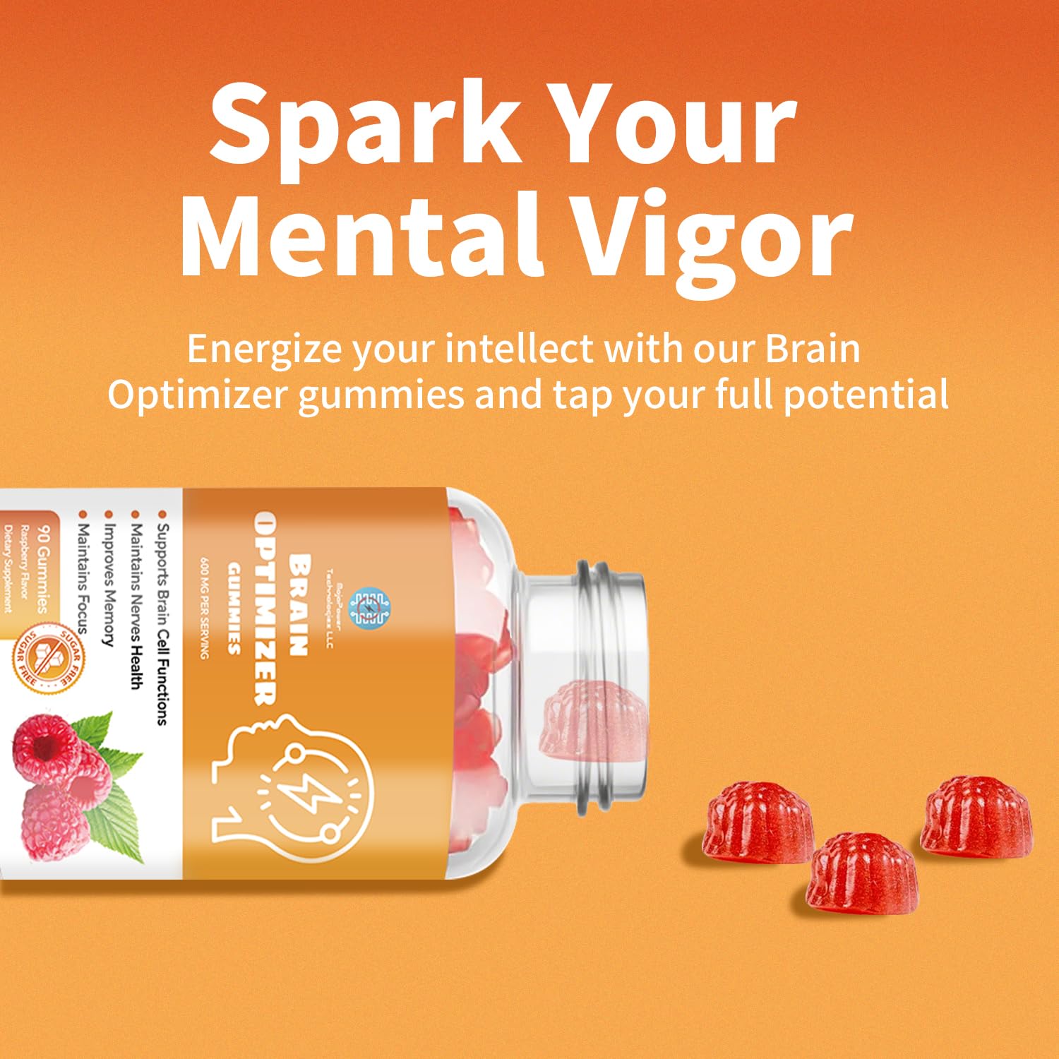Brain Optimizer Gummies - Brain Support for Memory, Focus & Attention (Raspberry)