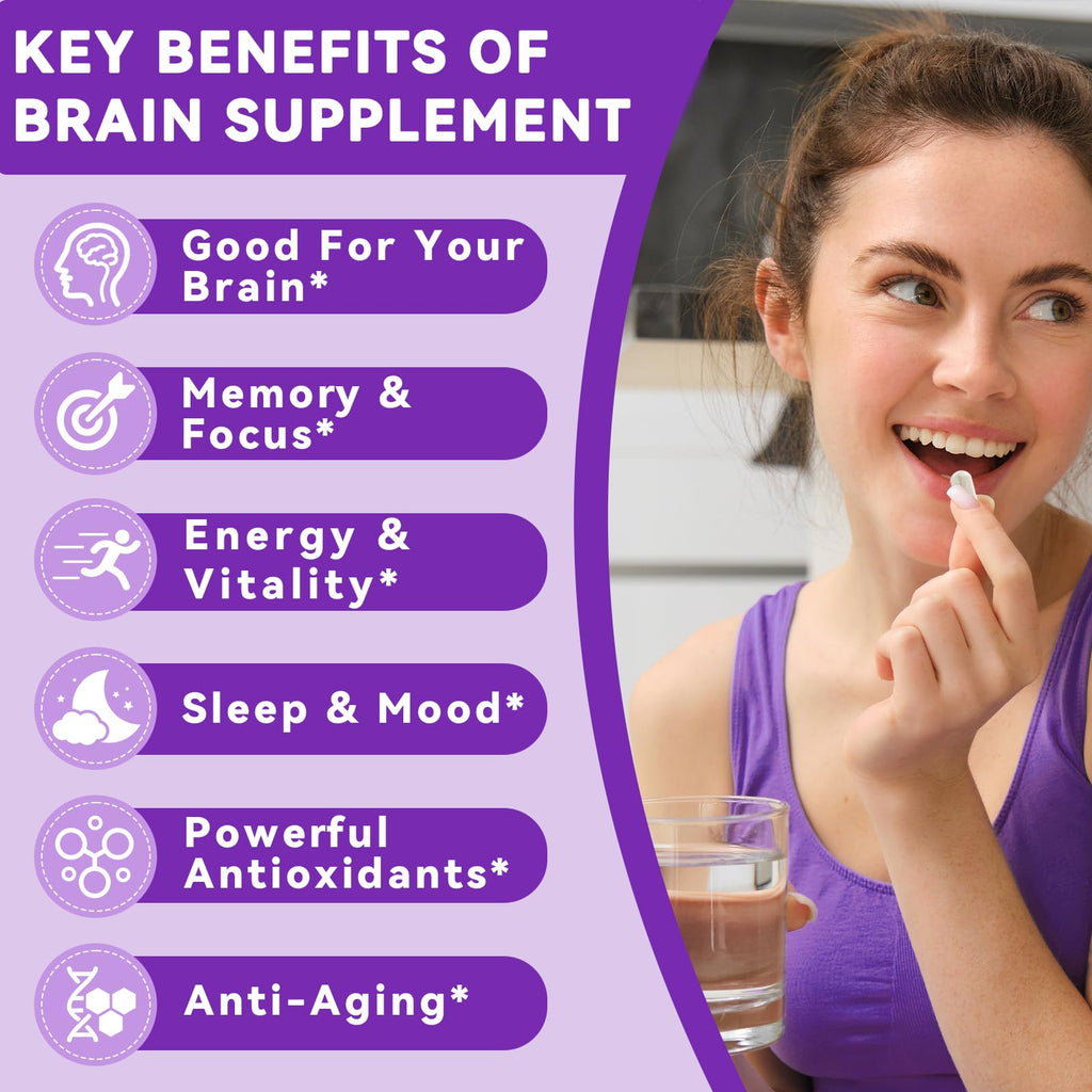 Brain Supplements for Memory and Focus - 11-in-1 NAC, B12, L-Theanine, Bacopa Monnieri | Vegan 30 Caps