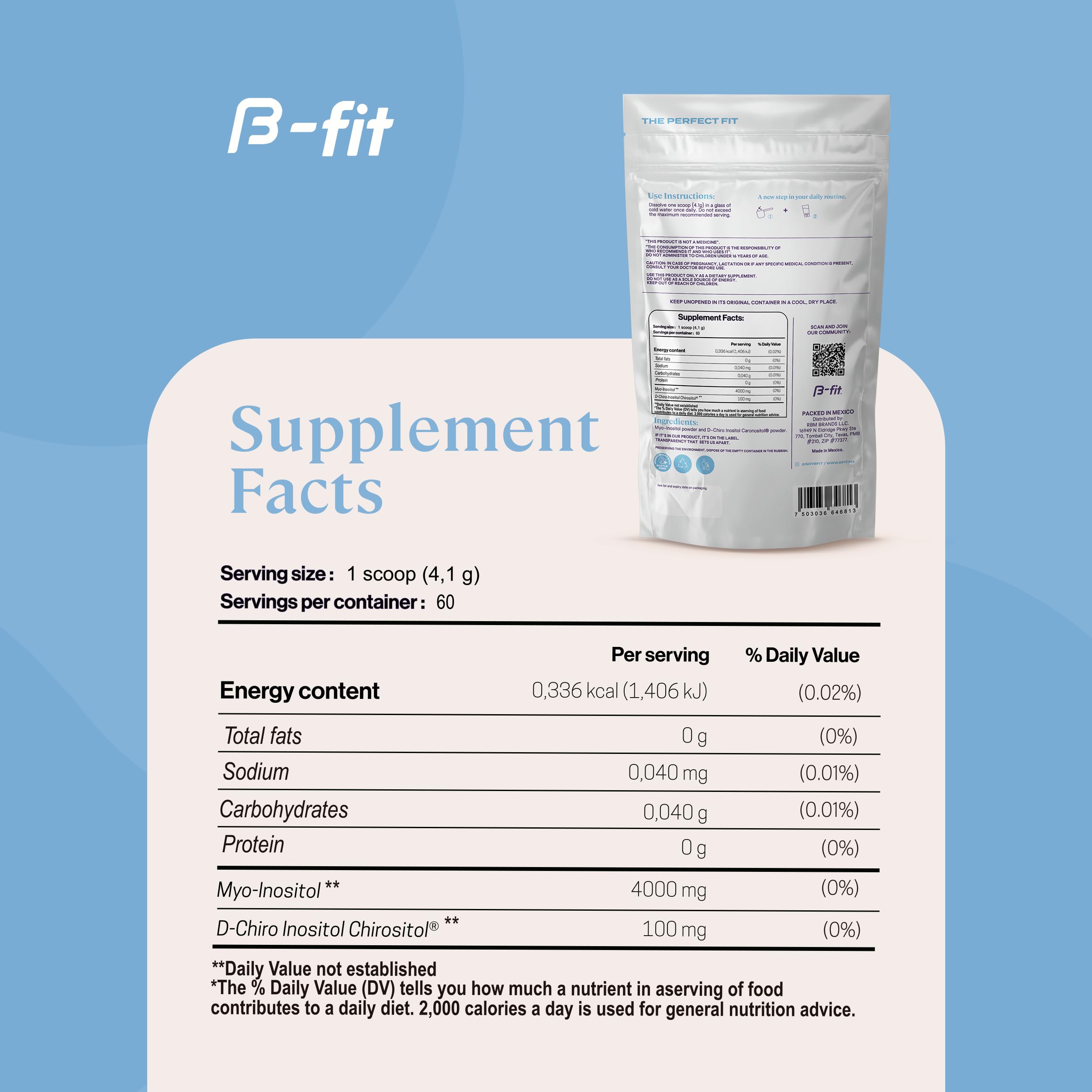 B-FIT B Inositol Supplement for Women – Myo & D-Chiro Inositol 40:1, 60 Servings, 2-Month Supply