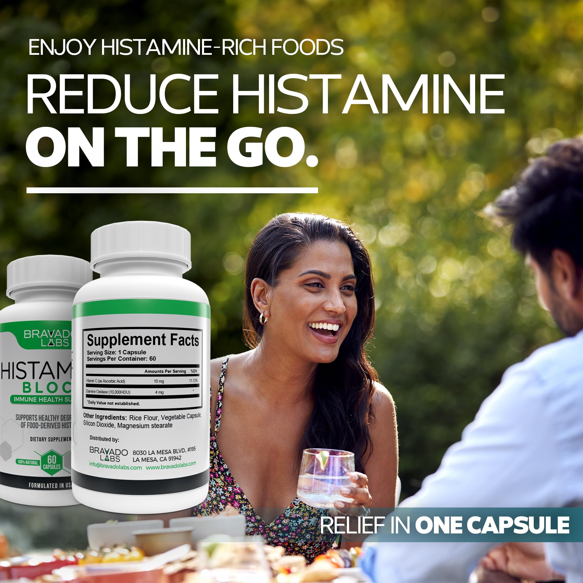 Bravado Labs Histamine Blocker – DAO Enzyme + Vitamin C, 60 Caps, Made in USA