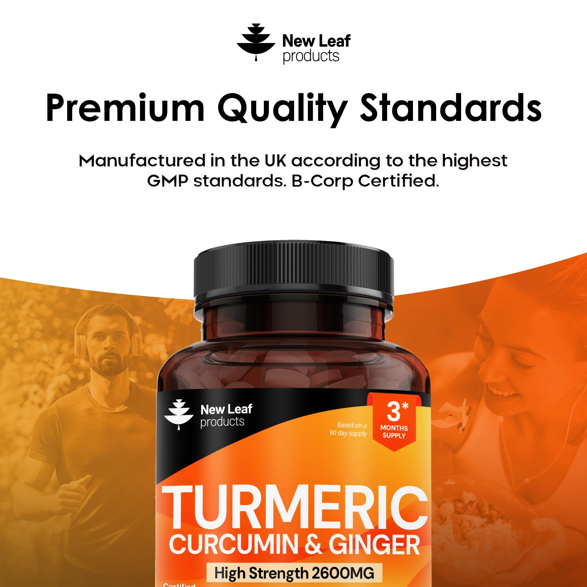 Turmeric Tablets with Black Pepper & Ginger - Curcumin 180 Tablets | New Leaf