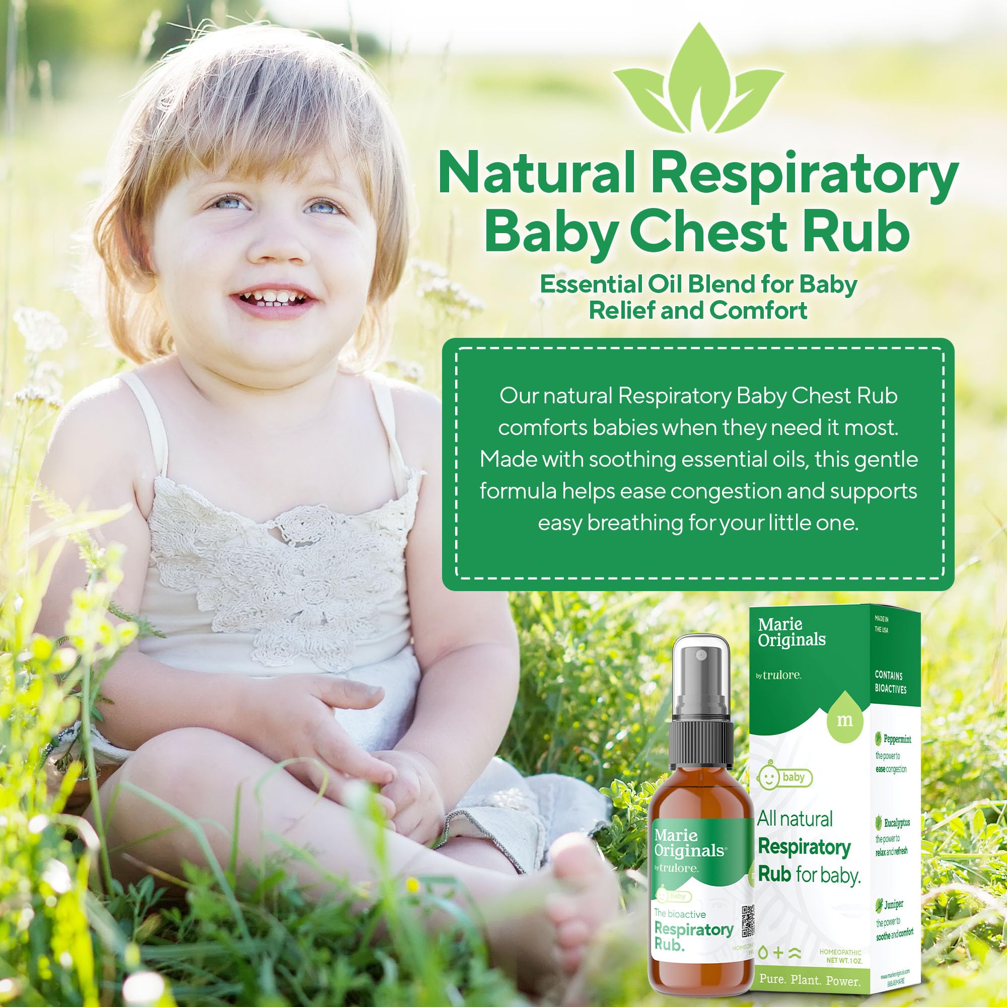 Marie Originals Natural Respiratory Baby Chest Rub | Breathe Essential Oil Blend for Babies & Toddlers | Petroleum Free, 1oz