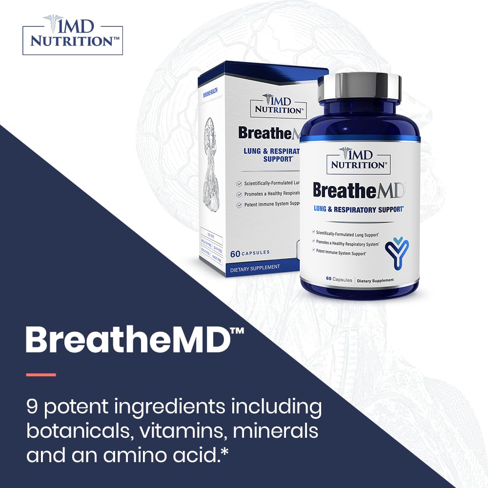 1MD Nutrition BreatheMD – Lung & Respiratory Support Supplement with Elderberry, Chromium & NAC (60 Ct)