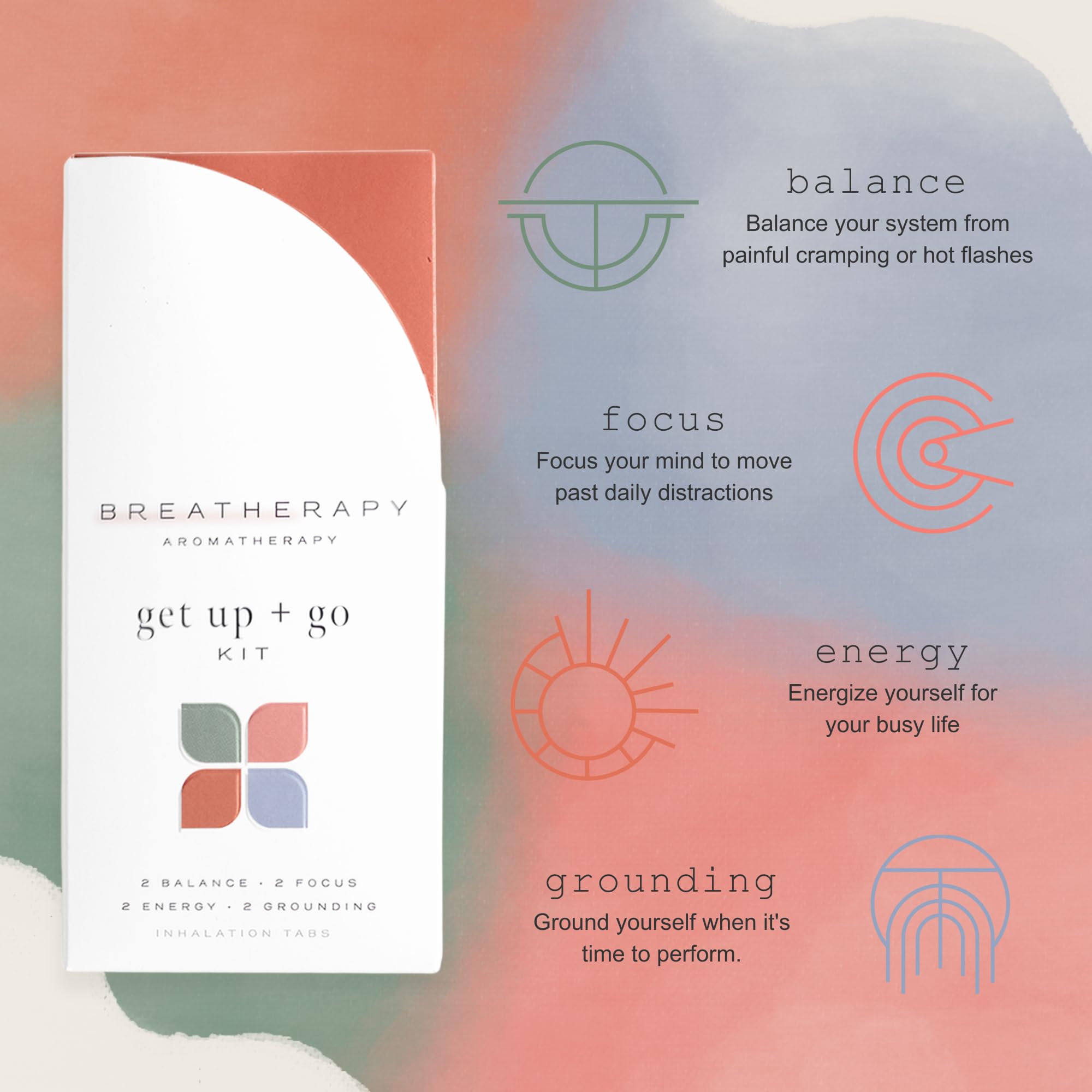 Breatherapy Get Up + Go Kit – 8-Pack Aromatherapy InhalationTabs (Energy, Focus, Balance, Grounding)