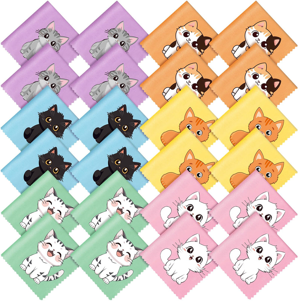 Breling 24 Pack Cat Pattern Microfiber Cleaning Cloths – Glasses & Screen Cleaner (15x15 cm)