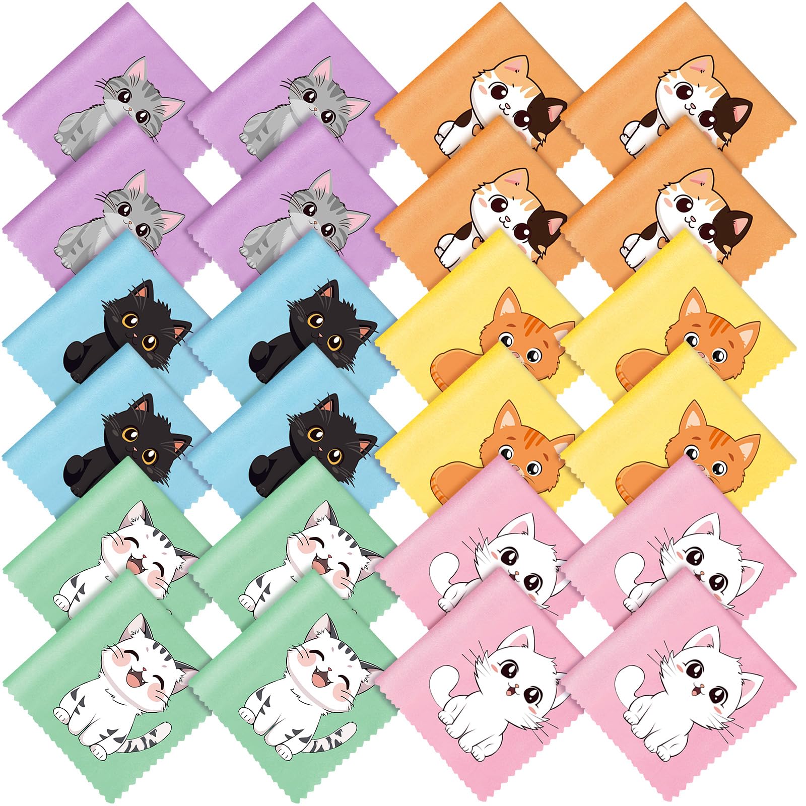 Breling 24 Pack Cat Pattern Microfiber Cleaning Cloths – Glasses & Screen Cleaner (15x15 cm)
