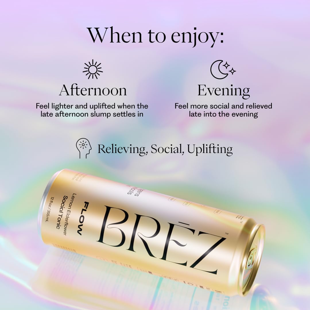 BRĒZ FLOW Lion’s Mane Drink, 12 Pack — Lemon Elderflower (Non-Alcoholic)