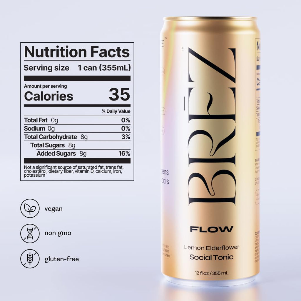 BRĒZ FLOW Lion’s Mane Drink, 12 Pack — Lemon Elderflower (Non-Alcoholic)