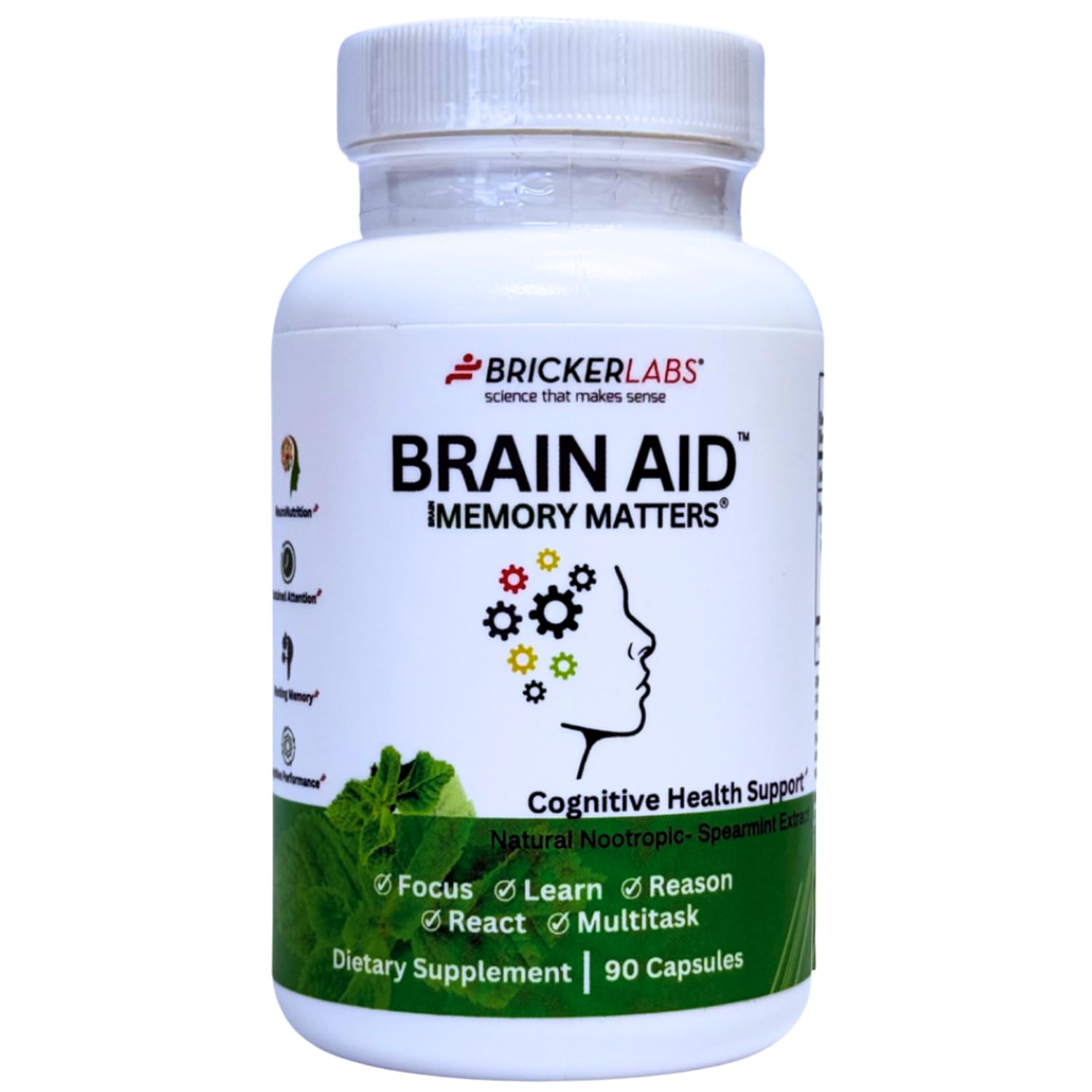 Bricker Labs Brain Aid Memory Matters – Nootropic Brain Supplement with Neumentix Spearmint Extract, 90 Capsules