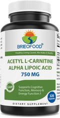 Brieofood Acetyl L-Carnitine Alpha Lipoic Acid (ALA ALC) 750 mg - 120 Capsules