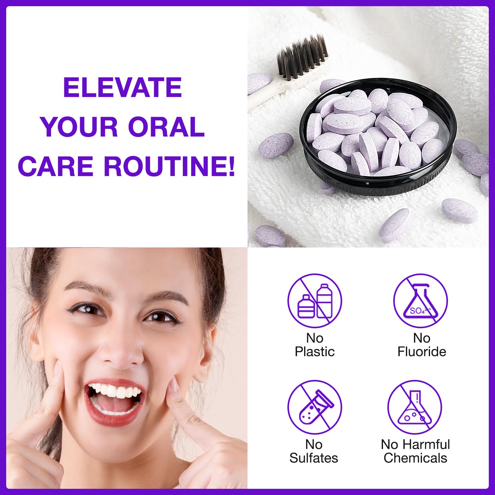 Purple Toothpaste Tablets for Teeth Whitening – Enamel-Safe, Peroxide-Free