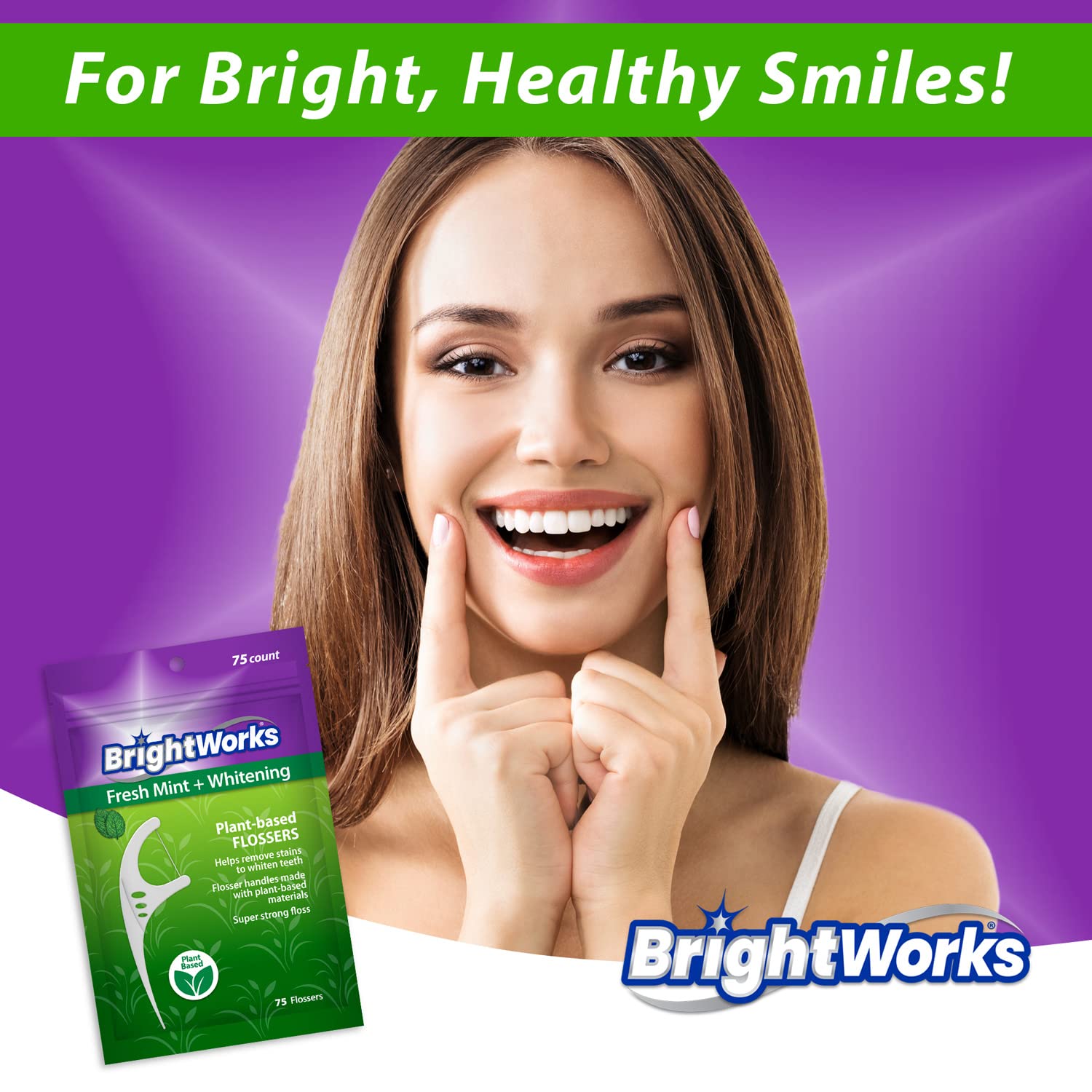 BrightWorks Mint Whitening Dental Flossers – 225 Pieces, 3-Pack