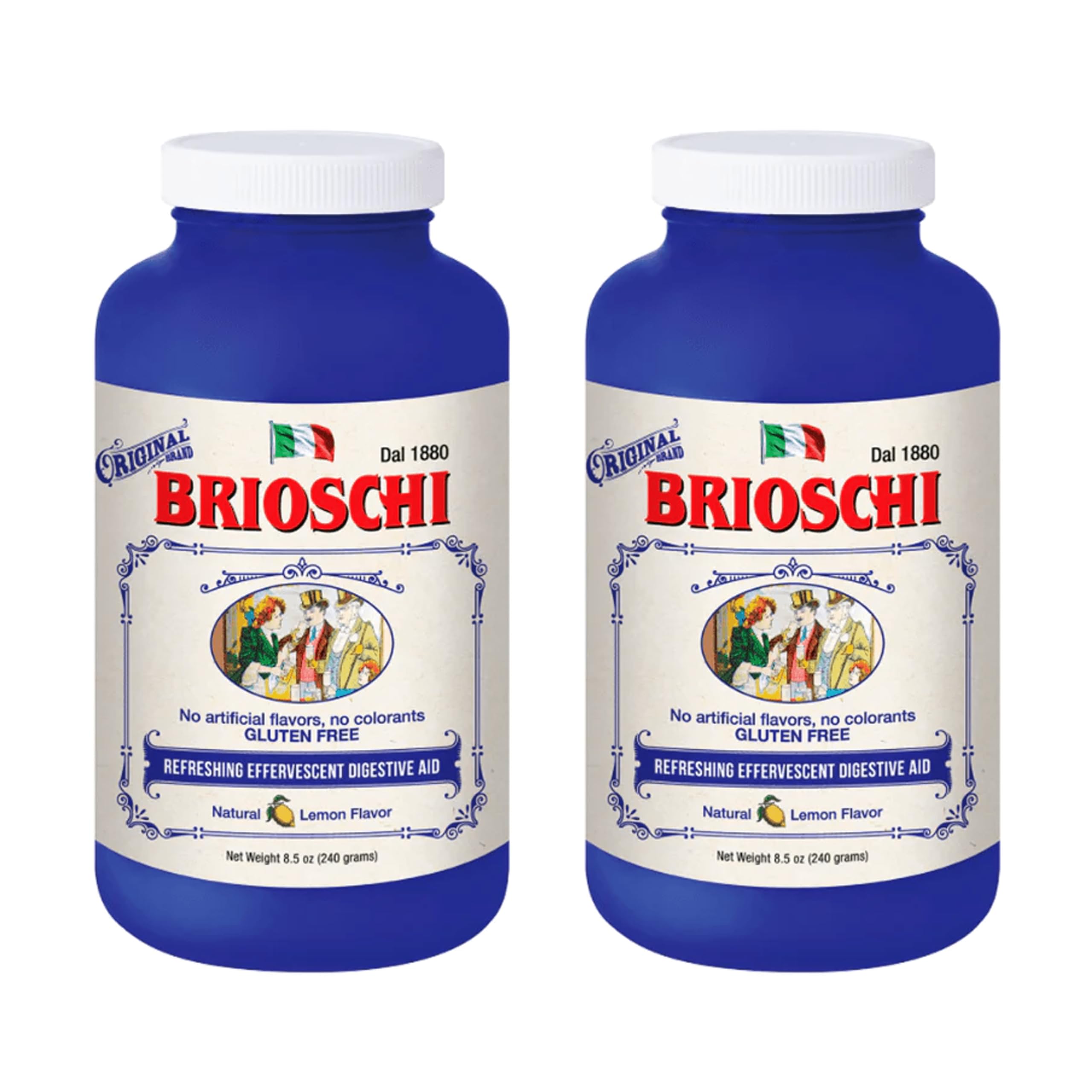 Brioschi Italian Lemon Flavored Effervescent — Heartburn & Indigestion Relief, 8.5 oz (Pack of 2)
