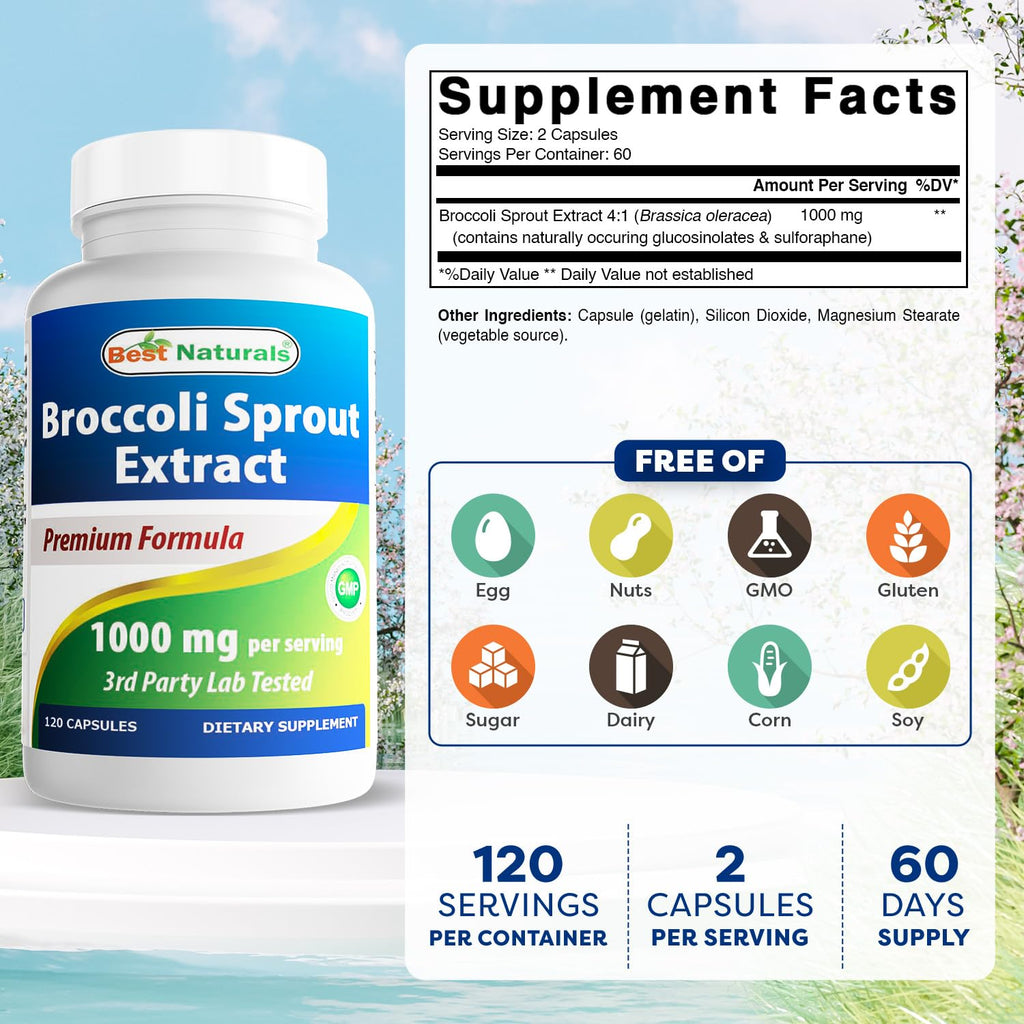 Best Naturals Broccoli Sprouts Extract 1000 mg - 120 Count