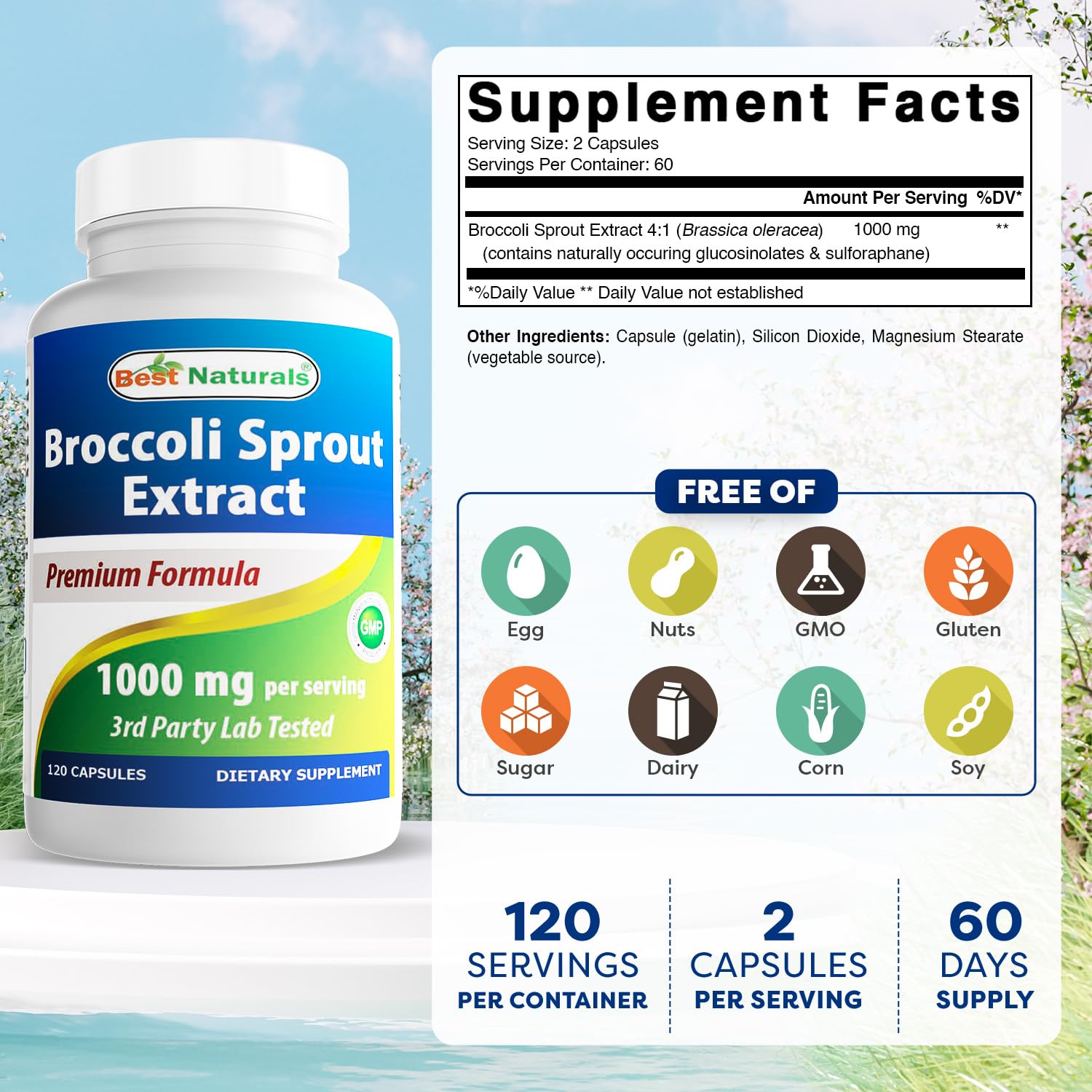 Best Naturals Broccoli Sprouts Extract 1000 mg - 120 Count