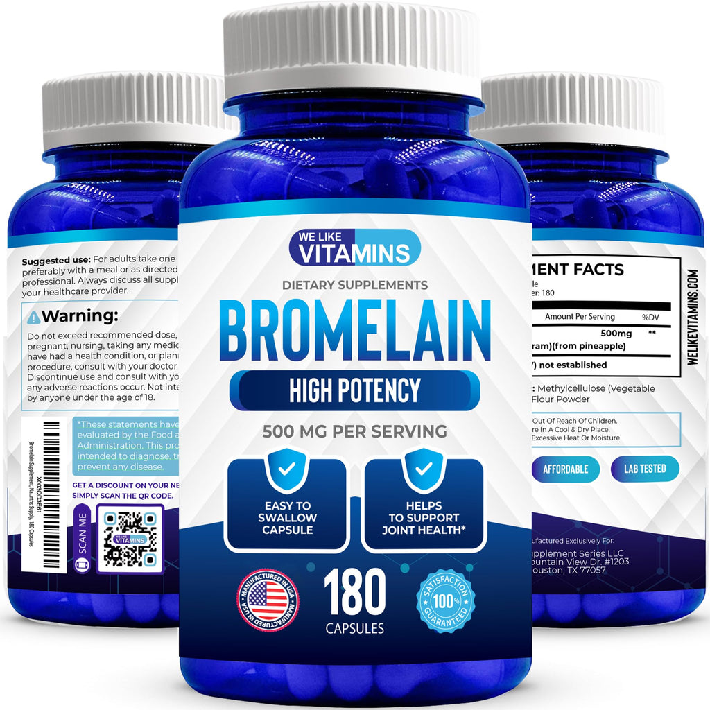 We Like Vitamins Bromelain 500mg Capsules – 180 Count | 2400 GDU/g Digestive Support