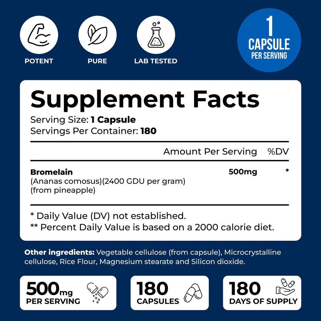 We Like Vitamins Bromelain 500mg Capsules – 180 Count | 2400 GDU/g Digestive Support