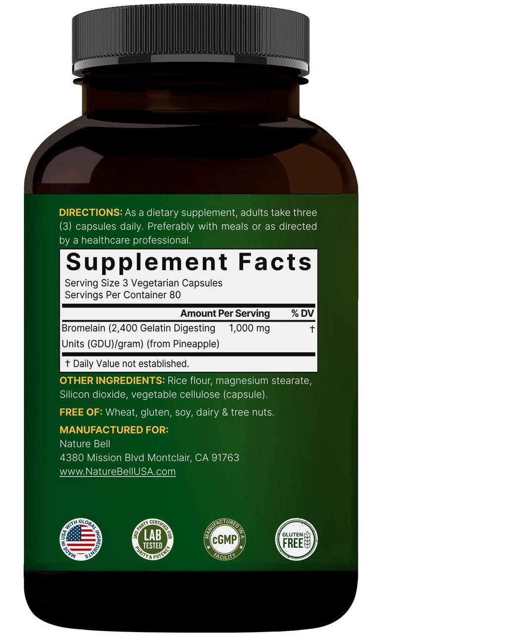 NatureBell Bromelain 1,000mg per Serving | 240 Veggie Capsules | 2,400 GDU | Digestive Enzymes & Joint Support