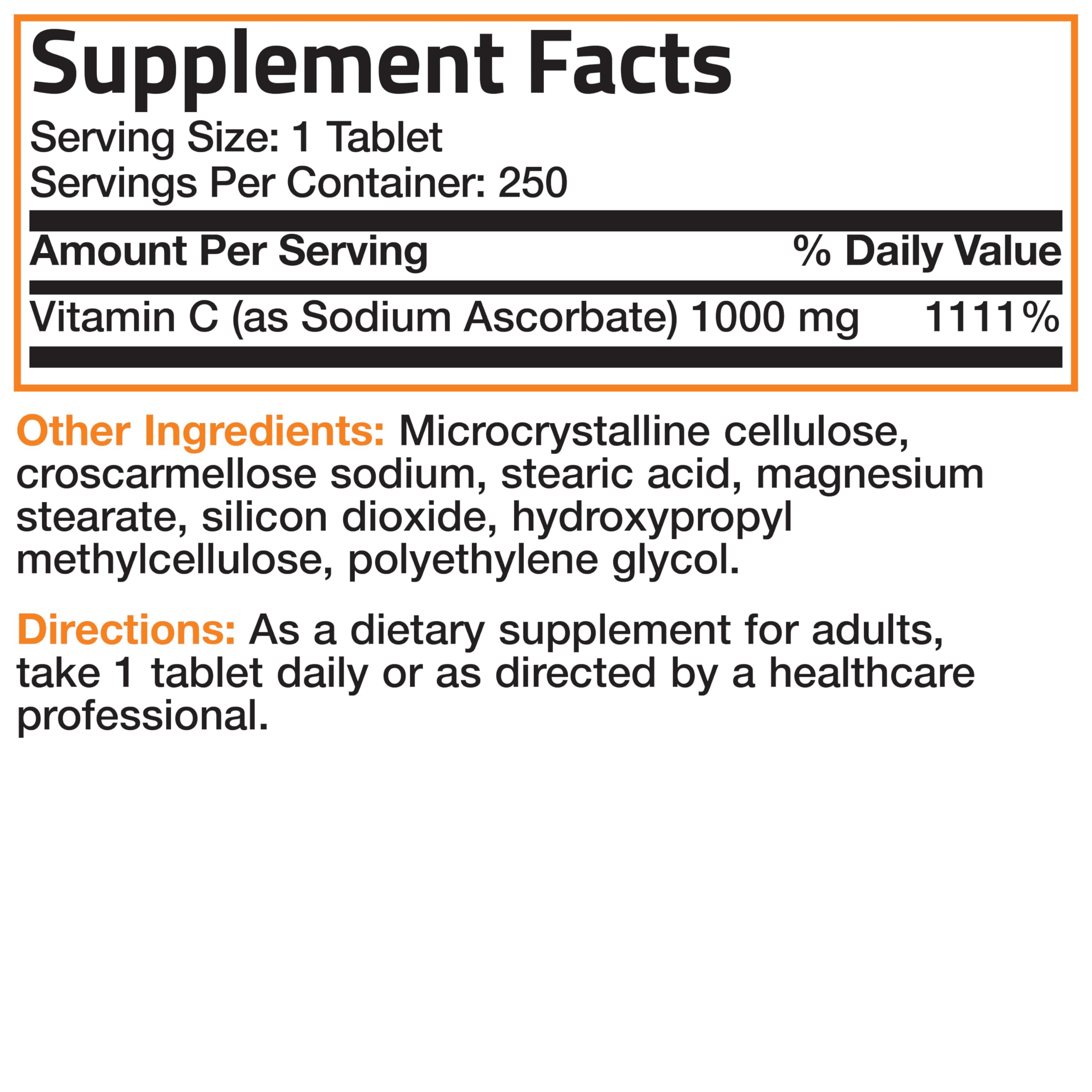 Bronson Sodium Ascorbate 1000 mg Vitamin C Tablets - Gentle on Stomach (250 ct)