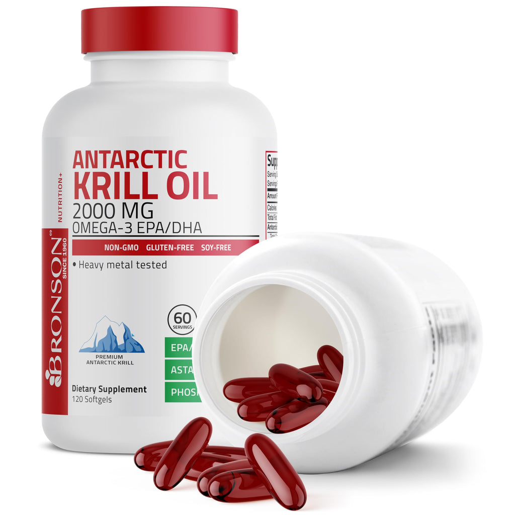 Bronson Antarctic Krill Oil 2000 mg – 120 Softgels with Omega-3 EPA/DHA