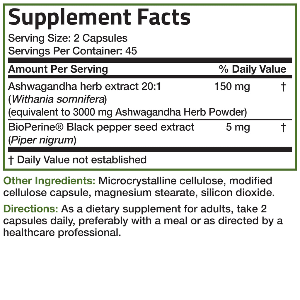 Bronson Ashwagandha Extra Strength with BioPerine | Stress & Mood Support | 90 Vegetarian Capsules | Non-GMO