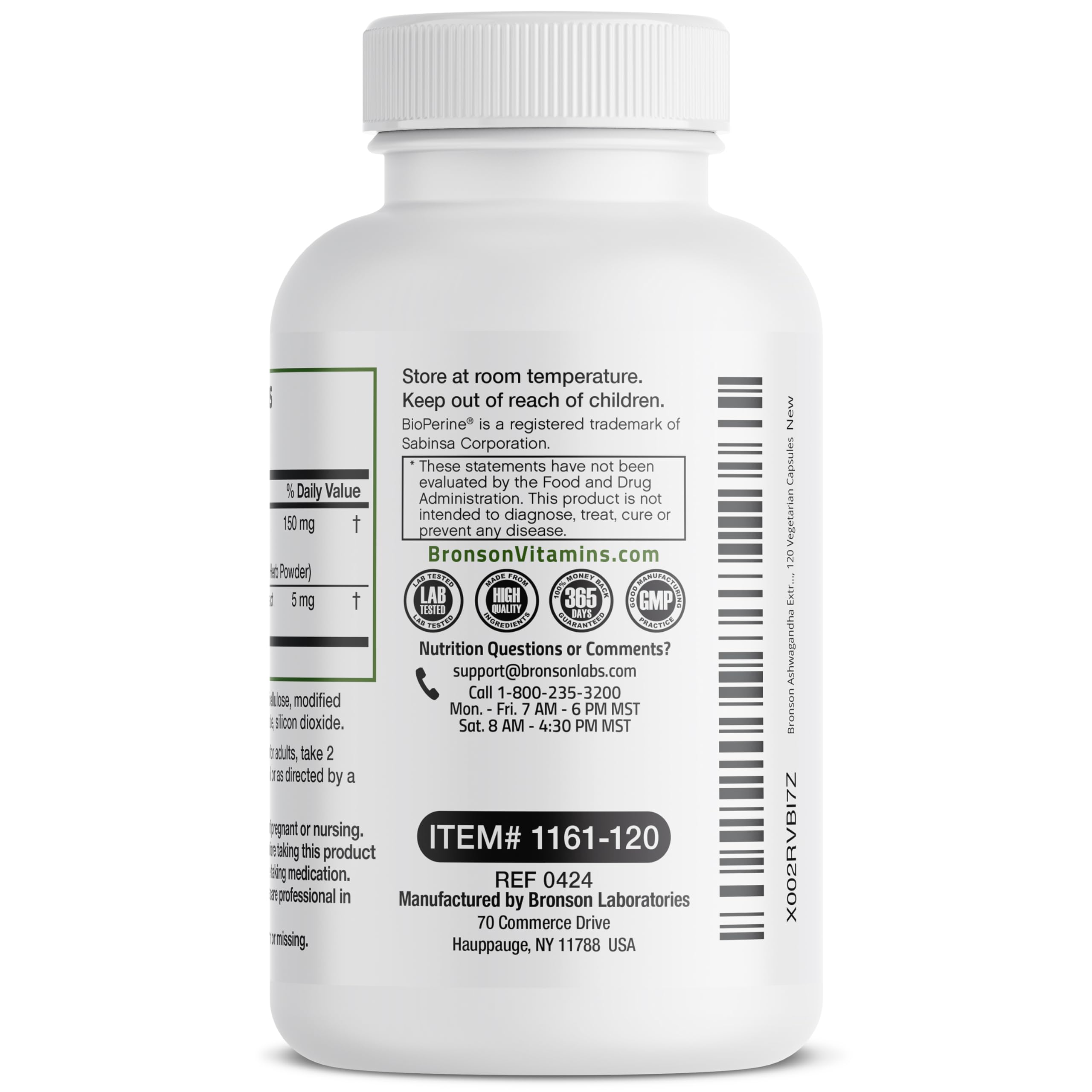 Bronson Ashwagandha Extra Strength – Stress & Mood Support with BioPerine, 120 Vegetarian Capsules