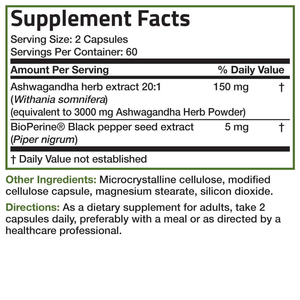 Bronson Ashwagandha Extra Strength – Stress & Mood Support with BioPerine, 120 Vegetarian Capsules