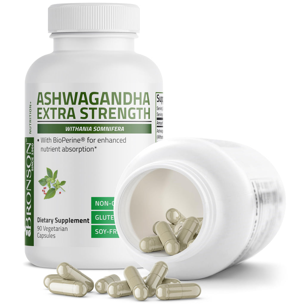Bronson Ashwagandha Extra Strength with BioPerine | Stress & Mood Support | 90 Vegetarian Capsules | Non-GMO