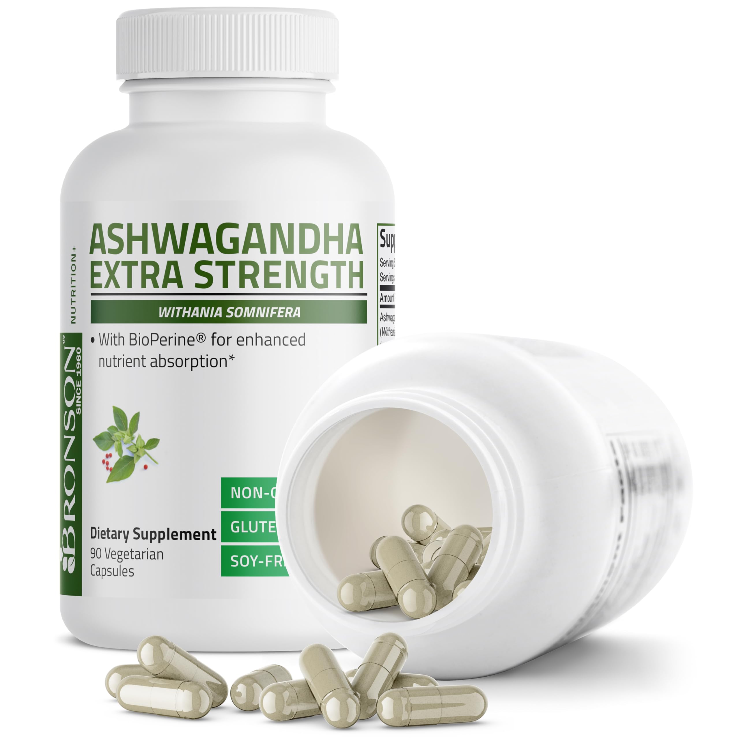 Bronson Ashwagandha Extra Strength with BioPerine | Stress & Mood Support | 90 Vegetarian Capsules | Non-GMO